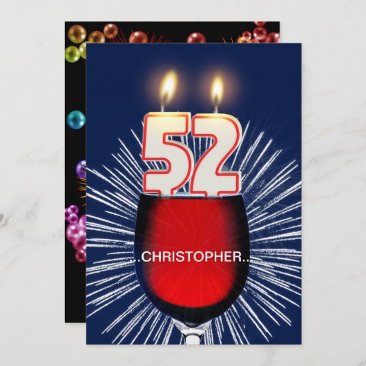 名前の追加， 52番目の誕生日パーティーの招待，ワイン 招待状 (正面/裏面)