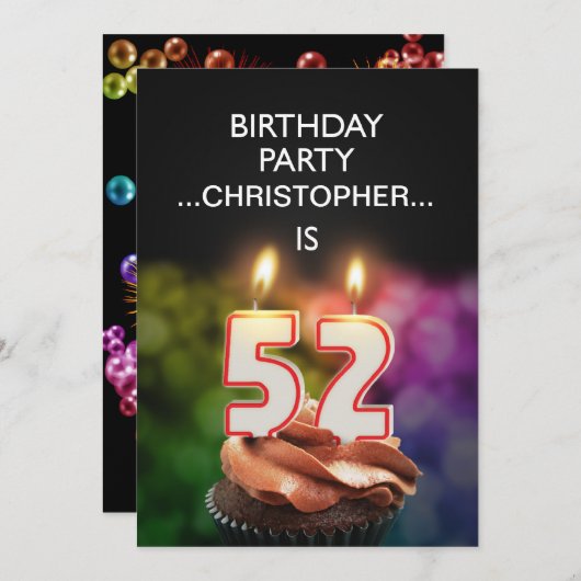 名前の追加， 52nd誕生日パーティーへの招待 招待状 (正面/裏面)