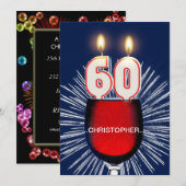 名前の追加， 60th誕生日パーティー招待，ワイン 招待状 (正面/裏面)