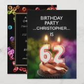 名前の追加， 62nd誕生日パーティーへの招待 招待状 (正面/裏面)