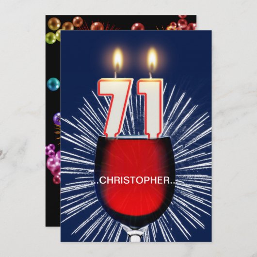 名前の追加， 71番目の誕生日パーティーへの招待，ワイン 招待状 (正面/裏面)