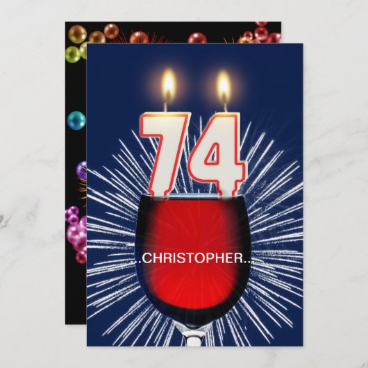 名前の追加， 74th誕生日パーティー招待，ワイン 招待状 (正面/裏面)