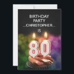 名前の追加， 80th Birthday party Invitation 招待状<br><div class="desc">このパーティの招待状に名カスタマイズ前を付け加えてユニーク。おもしろい80th birthday party invitation with happy candle numbers burning on a chocolate cupke.私の店で招待状とカードの全範囲を見る。0</div>