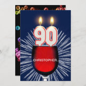 名前の追加， 90th誕生日パーティー招待，ワイン 招待状 (正面/裏面)