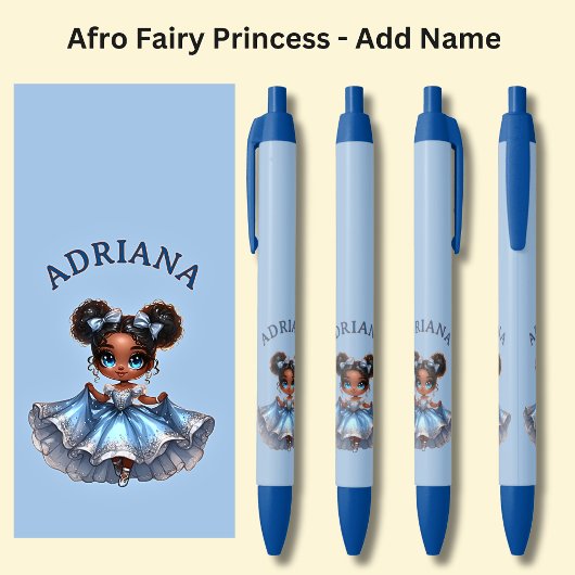 名前の追加、Afro Fairyプリンセスオン青 黒ボールペン