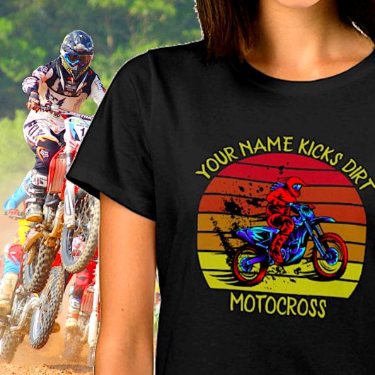 名前の追加、ANY文字の変更、蹴Dirt Motocross Tシャツ