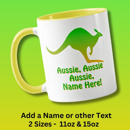 名前の追加， Aussie Ausie Aussie Green Kangaroo マグカップ
