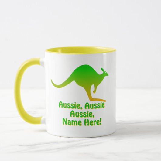 名前の追加， Aussie Ausie Aussie Green Kangaroo マグカップ (左)