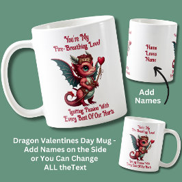 名前の追加， Dragon Valentines Day赤いハート コーヒーマグカップ