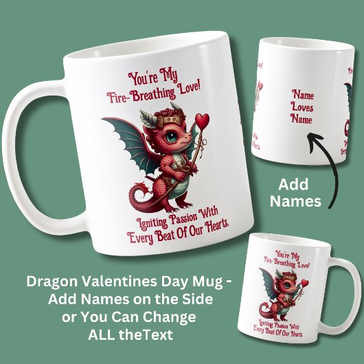 名前の追加, Dragon Valentines Day赤いハート コーヒーマグカップ