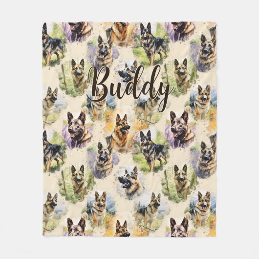 名前の追加(German Shepherd) フリースブランケット (正面)