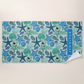 名前の追加 | Shades Of Blue SeashellsとStarf ビーチタオル (正面)