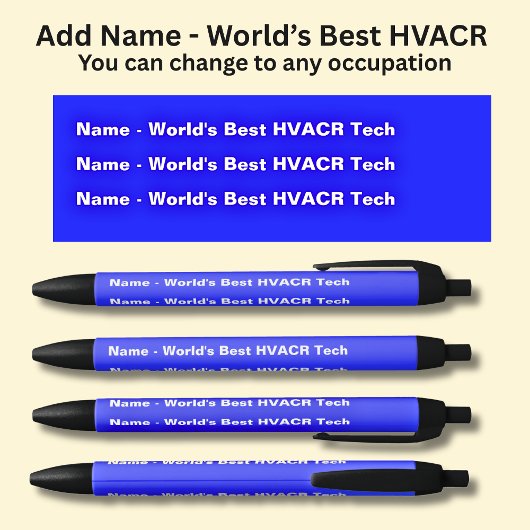 名前の追加 – World's 最高の HVACR Tech 黒ボールペン