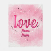 名前の追加LOVE単語クラウドピンクバレンタインデー フリースブランケット (正面)