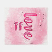 名前の追加LOVE単語クラウドピンクバレンタインデー フリースブランケット (正面(横))