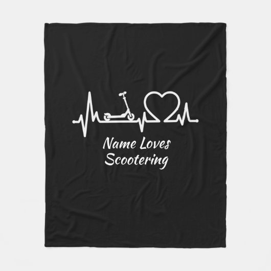 名前の追加Lovesスクーターのハートビートライン フリースブランケット (正面)