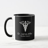 名前の追加Medical Caduceusシンボル白黒 マグカップ (左)