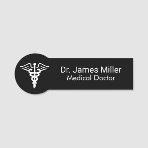 名前の追加Medical Caduceusシンボル白黒 名札