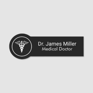 名前の追加Medical Caduceusシンボル白黒 名札