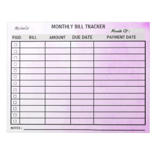 名前の追加Monthly Bill Tracker Water color ノートパッド