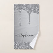 名前の追加Script SilverグリッターDrips Luxe バスタオルセット (ハンドタオル)