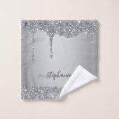 名前の追加Script SilverグリッターDrips Luxe バスタオルセット (ウォッシュタオル)