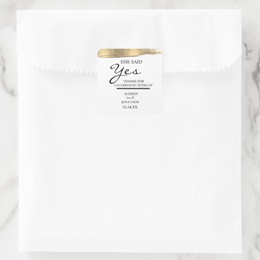 名前の追加Sheが言ったYes金ゴールドグリッター婚約 スクエアシール (バッグ)