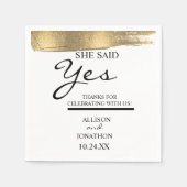名前の追加Sheが言ったYes金ゴールドグリッター婚約 スタンダードカクテルナプキン (正面)