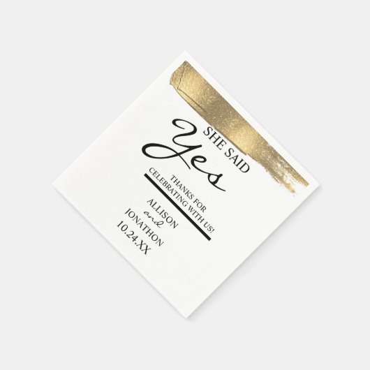 名前の追加Sheが言ったYes金ゴールドグリッター婚約 スタンダードカクテルナプキン (角)