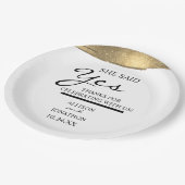 名前の追加Sheが言ったYes金ゴールドグリッター婚約 ペーパープレート (アングル)