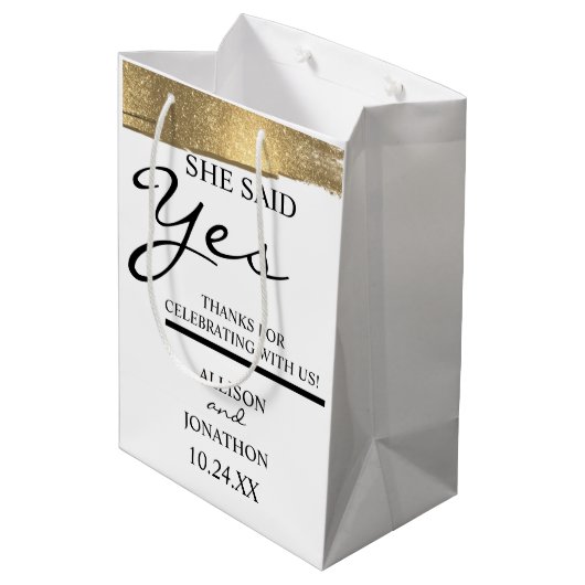 名前の追加Sheが言ったYes金ゴールドグリッター婚約 ミディアムペーパーバッグ (裏面アングル)