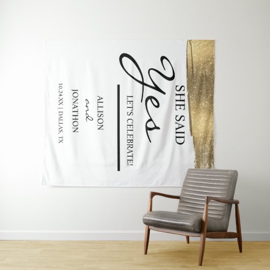名前の追加She言ったYes金ゴールドグリッター婚約タップ タペストリー (インサイチュ(横))