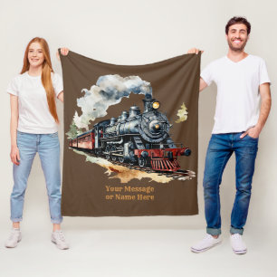 名前の追加Steam Train Engineのファンタジー絵を描 フリースブランケット