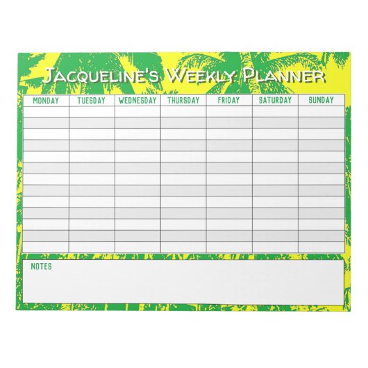 名前の選択でパーソナライズする毎週のプランナー。 ノートパッド (正面)
