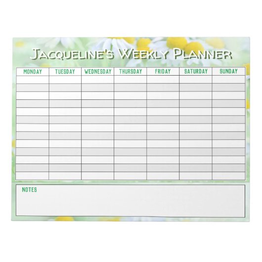 名前の選択でパーソナライズする毎週のプランナー。 ノートパッド (正面)