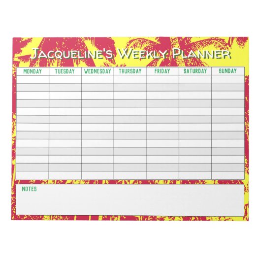 名前の選択でパーソナライズする毎週のプランナー。 ノートパッド (正面)