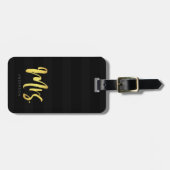 名前の金ゴールドフェイクでパーソナライズMrs.ブラックストライプ ラゲッジタグ (正面横)