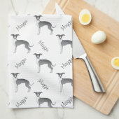 名前の青と白イタリアンのGreyhoundパターン キッチンタオル (四つ折り)