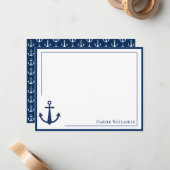 名前の青の白のいかり記号パターン ノートカード (正面/裏面インサイチュ)