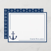 名前の青の白のいかり記号パターン ノートカード (正面/裏面)