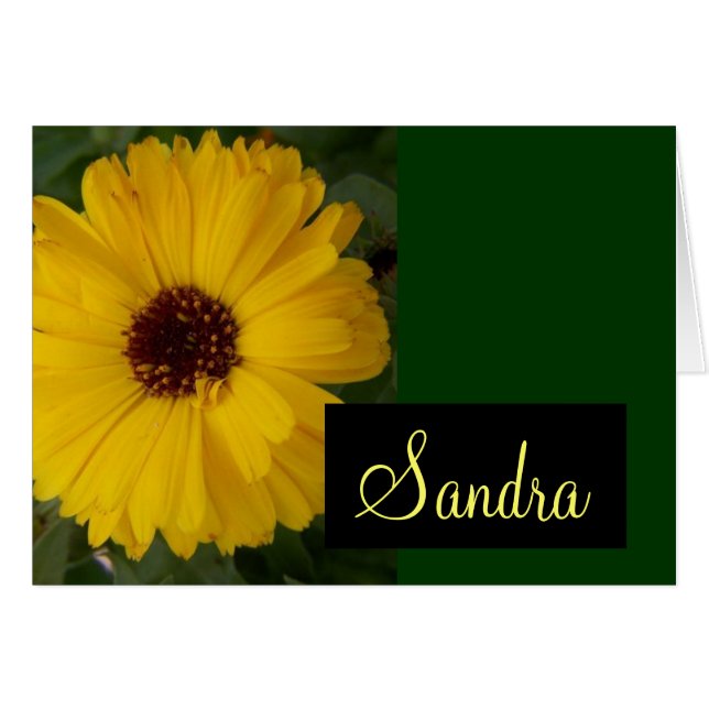 名前の黄色いCalendulaの花カード (正面横)