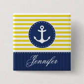 名前の黄色そして濃紺のストライプのいかり 缶バッジ (正面)