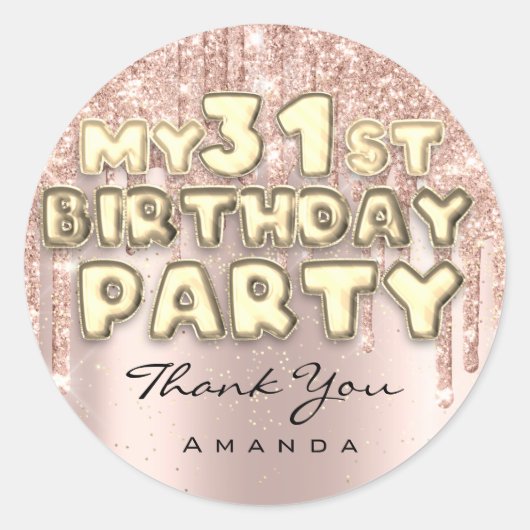 名前の31歳の誕生日パーティーのグリッター垂れ目ローズをありがとう ラウンドシール (正面)