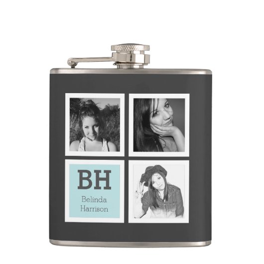 名前のInstagram Selfiesのパーソナライズな写真 フラスク (正面)