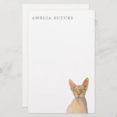 名前のSphynx猫の水彩画のポートレート 便箋 (正面/裏面)