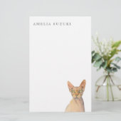 名前のSphynx猫の水彩画のポートレート 便箋 (スタンド正面)