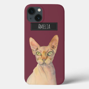 名前のSphynx猫の水彩画のポートレート iPhone 13ケース