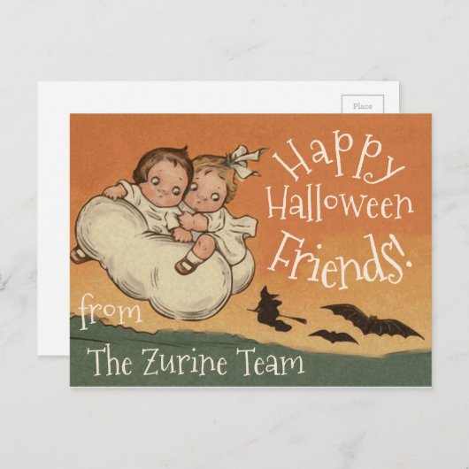 名前はがきパーソナライズされたヴィンテージかわいいハロウィン ポストカード (正面/裏面)
