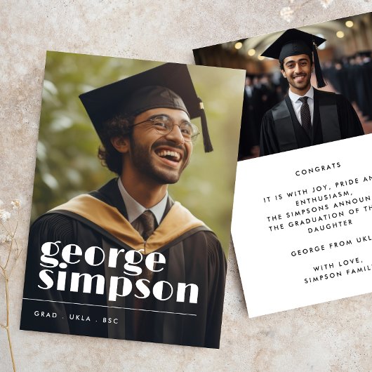 名前はっきりしたスクリプト卒業生2枚の写真 案内状