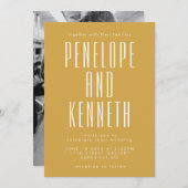 名前はっきりしたレトロタイポグラフィイエローフォト結婚ズ 招待状 (正面/裏面)